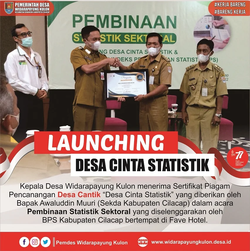 Kepala Desa Widarapayung Kulon Menerima Sertifikat Piagam Pencanangan Desa Cantik